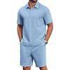COOFANDY Men’s 2 Piece Outfits Casual Cotton Short Sleeve Polo Shirts and Shorts Sets Loose Fit Summer Athletic Track Suits(Light Blue)
