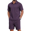 COOFANDY Men’s 2 Piece Outfits Casual Cotton Short Sleeve Polo Shirts and Shorts Sets Loose Fit Summer Athletic Track Suits(Purple)