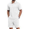 COOFANDY Men’s 2 Piece Outfits Casual Cotton Short Sleeve Polo Shirts and Shorts Sets Loose Fit Summer Athletic Track Suits(White)