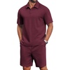 COOFANDY Men’s 2 Piece Outfits Casual Cotton Short Sleeve Polo Shirts and Shorts Sets Loose Fit Summer Athletic Track Suits(Wine Red)