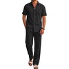 COOFANDY Men’s 2 Piece Sets Beach Outfits Cotton Short Sleeve Button Down Shirts Loose Pants Summer Vacation Casual Outfits(Black)