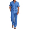 COOFANDY Men’s 2 Piece Sets Beach Outfits Cotton Short Sleeve Button Down Shirts Loose Pants Summer Vacation Casual Outfits(Blue)