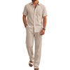 COOFANDY Men’s 2 Piece Sets Beach Outfits Cotton Short Sleeve Button Down Shirts Loose Pants Summer Vacation Casual Outfits(Moon Gray)