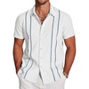 COOFANDY Men’s Cuban Guayabera Shirt Short Sleeve Button Down Shirts Casual Summer Beach Linen Shirts(White-blue Webbing)