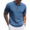 COOFANDY Mens Knit Polo Shirts Short Sleeve Ribbed Textured Polo Shirt Lightweight Casual Golf Shirts Collared T Shirt(Denim Blue)
