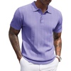 COOFANDY Mens Knit Polo Shirts Short Sleeve Ribbed Textured Polo Shirt Lightweight Casual Golf Shirts Collared T Shirt(Light Purple)