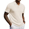 COOFANDY Mens Polo Shirt Casual Short Sleeve Textured Knit Button Polo T-Shirts Summer Vacation Stretchy Golf Shirts(Beige)