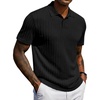 COOFANDY Mens Polo Shirt Casual Short Sleeve Textured Knit Button Polo T-Shirts Summer Vacation Stretchy Golf Shirts(Black)