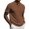 COOFANDY Mens Polo Shirt Casual Short Sleeve Textured Knit Button Polo T-Shirts Summer Vacation Stretchy Golf Shirts(Brown)