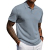 COOFANDY Mens Polo Shirt Casual Short Sleeve Textured Knit Button Polo T-Shirts Summer Vacation Stretchy Golf Shirts(Gray Blue)