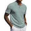 COOFANDY Mens Polo Shirt Casual Short Sleeve Textured Knit Button Polo T-Shirts Summer Vacation Stretchy Golf Shirts(Gray Green)