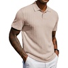 COOFANDY Mens Polo Shirt Casual Short Sleeve Textured Knit Button Polo T-Shirts Summer Vacation Stretchy Golf Shirts(Khaki)