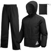 COOFANDY Men’s Rain Suit 2 Piece Waterproof Breathable Rain Gear Lightweight Rain Jacket Pants Rainwear Suit(Black)