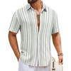 COOFANDY Mens Short Sleeve Casual Shirts Button Down Striped Summer Shirts Textured Vacation Beach Shirt(A White/Light Green)