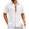 COOFANDY Mens Short Sleeve Casual Shirts Button Down Striped Summer Shirts Textured Vacation Beach Shirt(C Pure White)