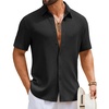 COOFANDY Mens Short Sleeve Casual Shirts Button Down Striped Summer Shirts Textured Vacation Beach Shirt(D Pure Black)