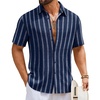 COOFANDY Mens Short Sleeve Casual Shirts Button Down Striped Summer Shirts Textured Vacation Beach Shirt(Navy Blue/Dark Grey)