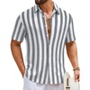COOFANDY Mens Short Sleeve Casual Shirts Button Down Striped Summer Shirts Textured Vacation Beach Shirt(White/Dark Grey)