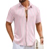 COOFANDY Mens Short Sleeve Casual Shirts Button Down Striped Summer Shirts Textured Vacation Beach Shirt(White/Pink)