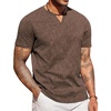COOFANDY Mens T Shirts V Neck 100% Cotton Short Sleeve Casual Summer Vintage Tee Shirt(Brown)