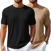 COOFANDY Mens T-Shirts Summer Crew Neck Casual T Shirts Plain Short Sleeve Shirts Basic Tees(B Light Khaki+black)