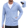 COOFANDY Mens UPF 50+ Sun Protection Hoodie Zip Up Lightweight UV Jacket Long Sleeve Sun Shirt Running Fishing Hiking Outdoor(Light Blue)
