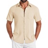 COOFANDY Shirts for Mens Button Down Short Sleeve Shirts Casual Summer Beach Textured Shirts with Pocket(Beige)