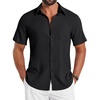 COOFANDY Shirts for Mens Button Down Short Sleeve Shirts Casual Summer Beach Textured Shirts with Pocket(Black)