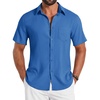COOFANDY Shirts for Mens Button Down Short Sleeve Shirts Casual Summer Beach Textured Shirts with Pocket(Blue)