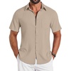 COOFANDY Shirts for Mens Button Down Short Sleeve Shirts Casual Summer Beach Textured Shirts with Pocket(Khaki)
