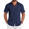 COOFANDY Shirts for Mens Button Down Short Sleeve Shirts Casual Summer Beach Textured Shirts with Pocket(Navy Blue)