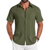COOFANDY Shirts for Mens Button Down Short Sleeve Shirts Casual Summer Beach Textured Shirts with Pocket(Olive Green)