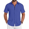 COOFANDY Shirts for Mens Button Down Short Sleeve Shirts Casual Summer Beach Textured Shirts with Pocket(Royal Blue)