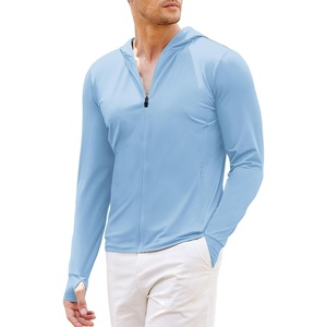 COOFANDY Full-Zip Men’s Lightweight Hoodie UPF 50 – Breathable Sun Protection Jacket with Pockets for Golf, Fishing, Hiking(Blue)