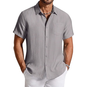 COOFANDY Linen Shirts for Men Short Sleeve Button Down Shirt Casual Beach Summer Vacation Shirt with Pocket(Dark Gray)
