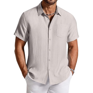 COOFANDY Linen Shirts for Men Short Sleeve Button Down Shirt Casual Beach Summer Vacation Shirt with Pocket(Light Gray)