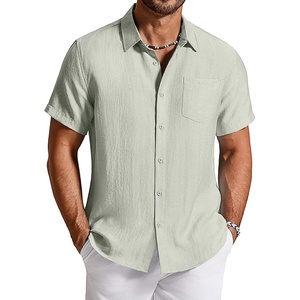 COOFANDY Linen Shirts for Men Short Sleeve Button Down Shirt Casual Beach Summer Vacation Shirt with Pocket(Light Green)