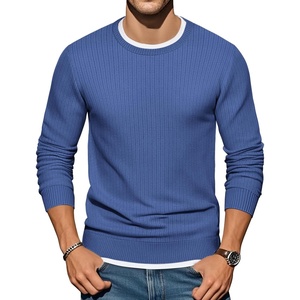 COOFANDY Men Crew Neck Knit Sweaters Lightweight Knitted Sweaters Long Sleeve Pullover Sweater Casual Dress Sweater(Blue)