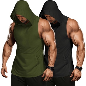 COOFANDY Men’s 2 Pack Workout Hooded Tank Tops Bodybuilding Muscle Cut Off T Shirt Sleeveless Gym Hoodies(Blackgreen)