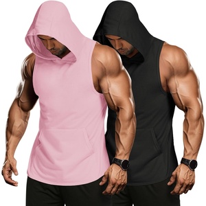 COOFANDY Men’s 2 Pack Workout Hooded Tank Tops Bodybuilding Muscle Cut Off T Shirt Sleeveless Gym Hoodies(Blackpink)