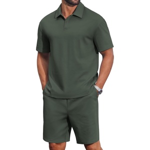 COOFANDY Men’s 2 Piece Outfits Casual Cotton Short Sleeve Polo Shirts and Shorts Sets Loose Fit Summer Athletic Track Suits(Army Green)