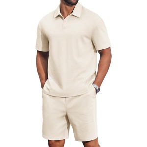 COOFANDY Men’s 2 Piece Outfits Casual Cotton Short Sleeve Polo Shirts and Shorts Sets Loose Fit Summer Athletic Track Suits(Beige)