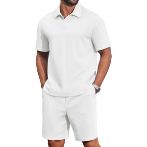 COOFANDY Men’s 2 Piece Outfits Casual Cotton Short Sleeve Polo Shirts and Shorts Sets Loose Fit Summer Athletic Track Suits(White)