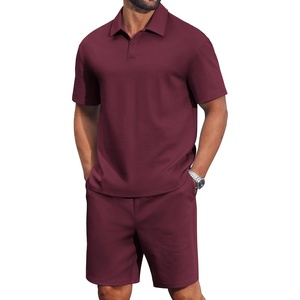 COOFANDY Men’s 2 Piece Outfits Casual Cotton Short Sleeve Polo Shirts and Shorts Sets Loose Fit Summer Athletic Track Suits(Wine Red)