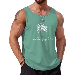 COOFANDY Mens Beach Tank Tops Summer Cotton Sleeveless Graphic T Shirts Palm Tree Casual Vacation Muscle Tank(Grey Green-coconut Tree)