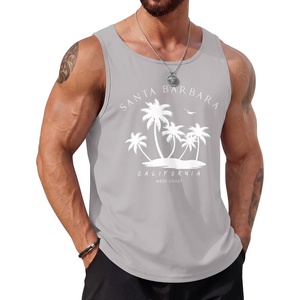 COOFANDY Mens Beach Tank Tops Summer Cotton Sleeveless Graphic T Shirts Palm Tree Casual Vacation Muscle Tank(Light Grey)