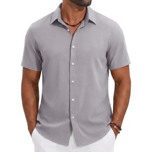COOFANDY Mens Casual Button Down Shirt Short Sleeve Lightweight Summer Beach Shirts Textured Linen Shirt(Light Gray)