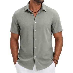 COOFANDY Mens Casual Button Down Shirt Short Sleeve Lightweight Summer Beach Shirts Textured Linen Shirt(Sage Green)