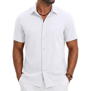 COOFANDY Mens Casual Button Down Shirt Short Sleeve Lightweight Summer Beach Shirts Textured Linen Shirt(White)