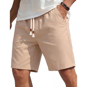 COOFANDY Men’s Casual Cotton Linen Shorts Elastic Waist Drawstring Shorts Summer Beach Vacation(Dark Khaki)
